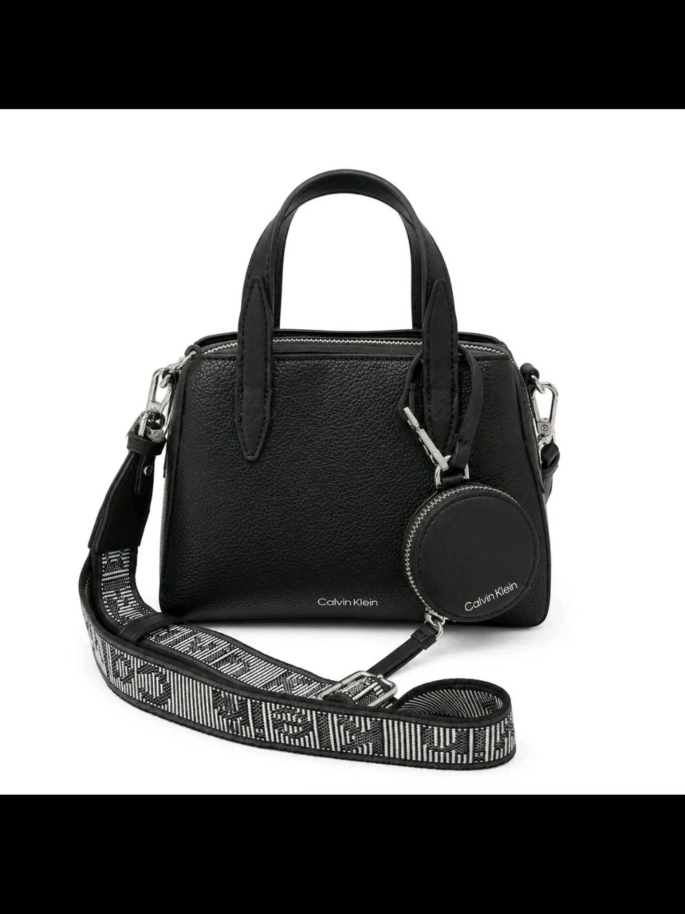 Calvin Klein Black Millie Pebbled Vegan Leather Purse w/Logo Strap & Coin Pouch